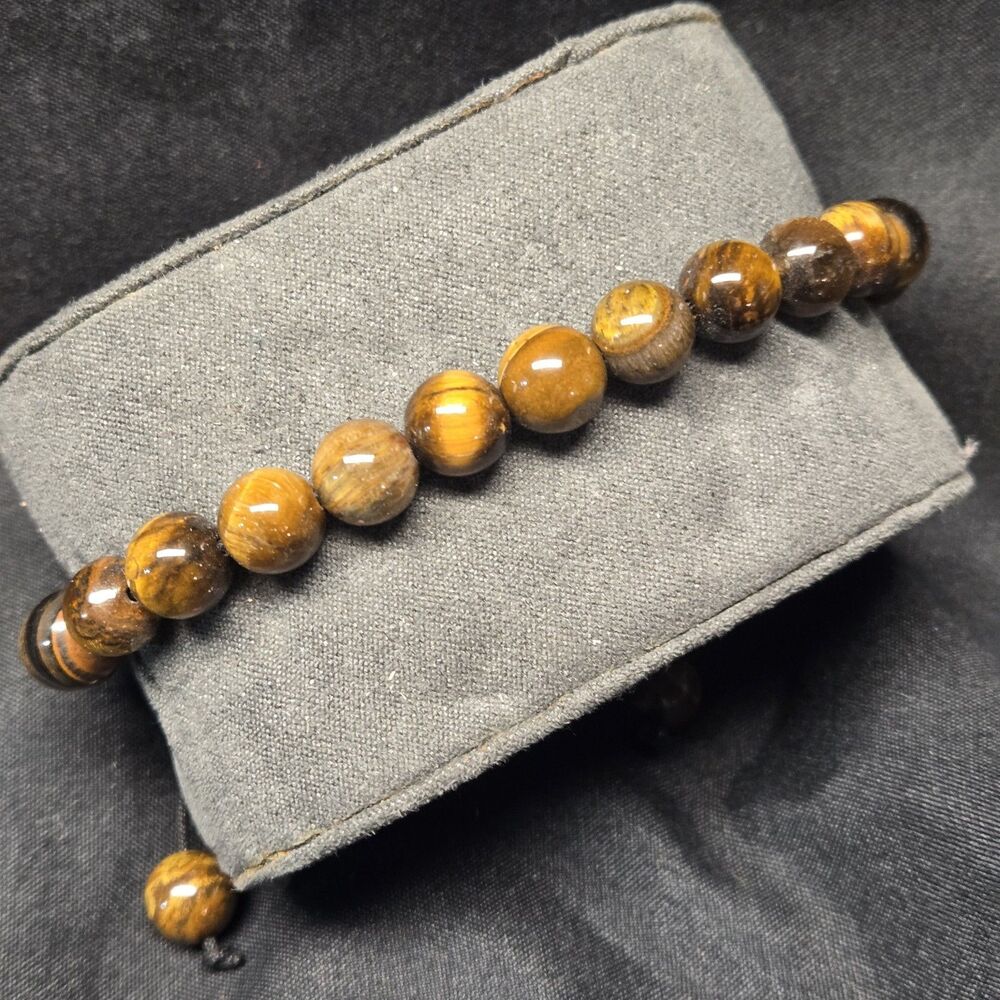 Tiger Eye Natural Stone Bead Bracelet Braided Rope Adjustable Unisex Healing